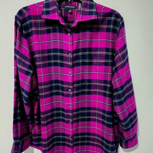 Lands' End Tops - Lands End Women's Portuguese Flannel Long Sleeve Purple Plaid Shirt- Large